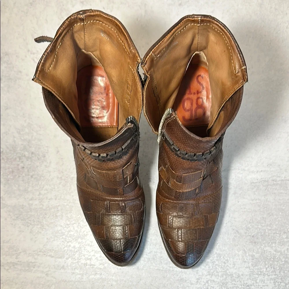 A.S.98 Women’s Brown Woven Leather Ankle Booties - Picture 3 of 5